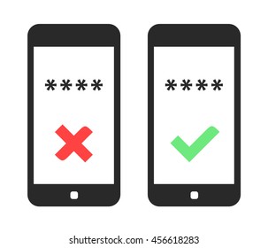Smart Phone Log-in. Vector Illustration Of Smart Phone With Access Denied And Access Successful Signs