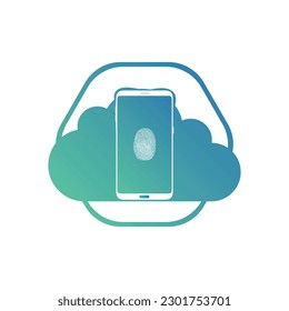 Design des Smartphone-Logos. mobile Vektorgrafik mit Fingerabdruck   Insider-Cloud-Form-Symbol.