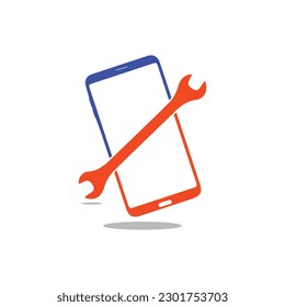 Smart phone logo design. mobile vector illustration with setting tool icon .