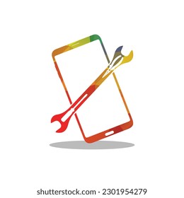 Smart phone logo design. mobile vector illustration with setting tool icons .