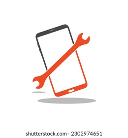 Smart phone logo design. mobile vector illustration silhouette with setting tool icon .