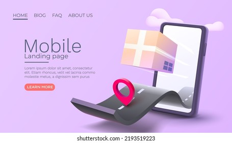 Smart phone mail services, package position online, web banner. Vector illustration