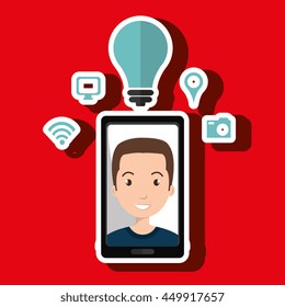 Smart phone and man isolated icon design, vector illustration  graphic 