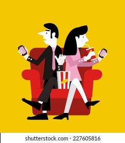 Smart phone mania. modern life concept. character design. flat vector illustration