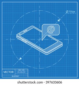 smart phone message 3d isometric blueprint icon 