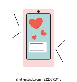 Smart phone with message bubble and hearts. Cute design.