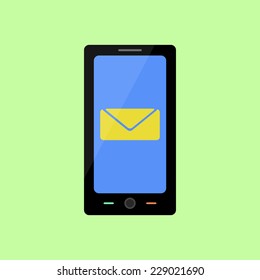 Smart phone with message in flat style