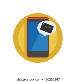 Smart Phone With Message Illustration - Flat Icon