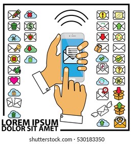 smart phone message network digital flat cartoon design vector illustration 