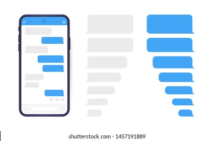 Smart Phone With Messenger Chat Screen. Sms Template Bubbles For Compose Dialogues. Modern Vector Illustration Flat Style.