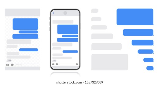 Smart Phone with messenger chat screen. Sms template bubbles for compose dialogues. Modern vector illustration flat style. - Shutterstock ID 1557327089