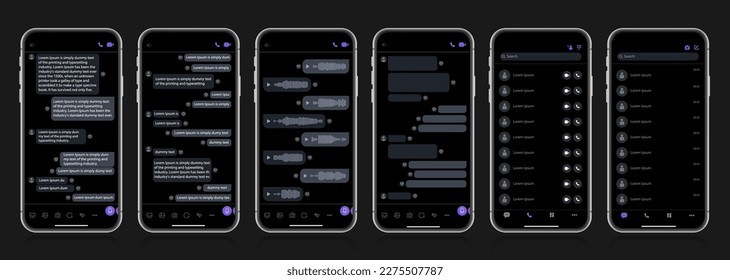 Smart Phone with messenger chat screen. Sms template bubbles for compose dialogues. Modern vector illustration flat style.