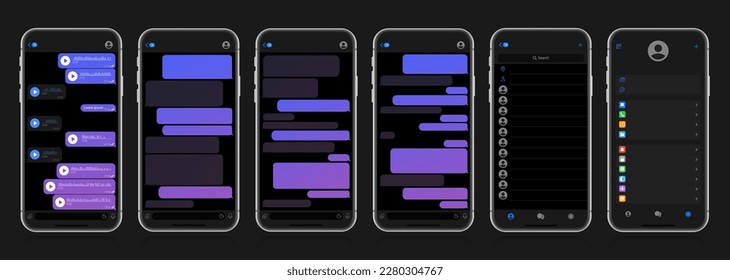 Smart Phone with messenger chat screen. Sms template bubbles for compose dialogues. Modern vector illustration flat style.