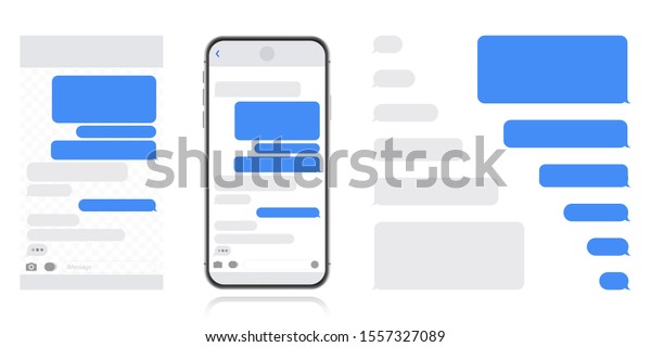 Smart\
Phone with messenger chat screen. Sms template bubbles for compose\
dialogues. Modern vector illustration flat\
style.