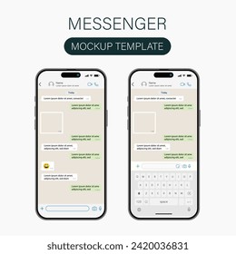 Plantilla de interfaz de usuario para smartphones y Messenger, aplicación de comunicación social y mensajería en ilustración de comunicación móvil. Plantilla de aplicación de chat. Smartphone moderno y realista.