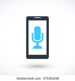 Smart phone with a microphone vector icon. Graphic symbol for web design, logo. Isolated sign on a white background.