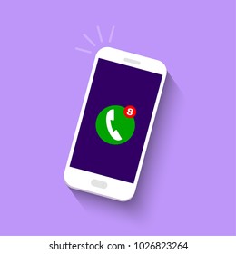 Smart Phone With Missed Call Symbol On The Screen.  Vector Illustration In Flat Style.