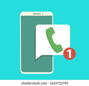 Smart Phone With Missed Call Symbol On The Screen. Vector Illustration In Flat Style.