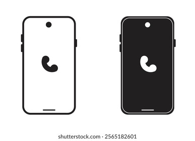 Smart Phone, Mobile Phone Icon Set. Telephone Flat Icons, Symbols For Mobile Device Concept and Web Design. Black And White Models Smartphone vector illustration.