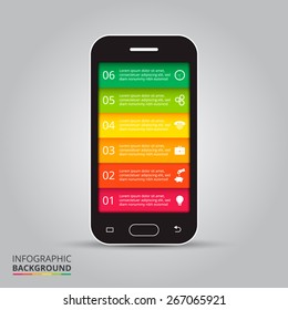 Smart phone and mobile phone infographics vector illustration. Business concept with 6 options, parts, steps or processes