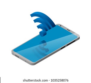 Smart phone mobile isometric. Vector Illustration. 3D sign Wi Fi