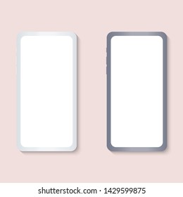 Smart phone mockup. Black and white smartphone set isolate on pink background. 