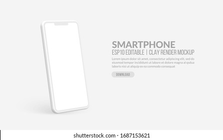 Smart phone mockup with blank screen, Clay render template for app development and UX/UI design