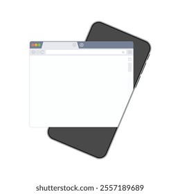 Smart Phone mockup with blank web browser window. Realistic black mobile phone with empty Browser on the screen isolated on light background. 