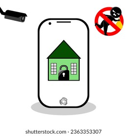 smart phone monitor house safety from thief vector design