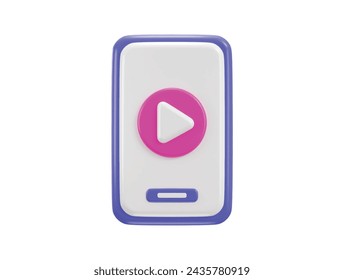 smart phone with multimedia video play icon 3d rendering vector illustration