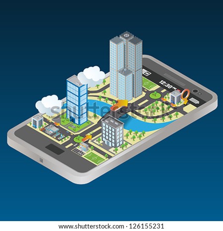 smart phone navigation - mobile gps 3d concept . vector