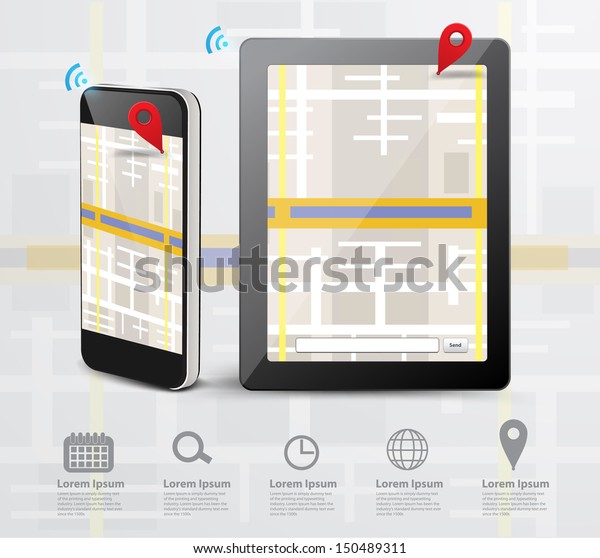 Smart phone with navigation system, Vector\
illustration modern template\
design
