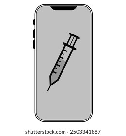 smart phone and needle icon in grey scale isolated on white background.