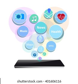 smart phone new technology electronic device with apps icons flat design vector illustration
