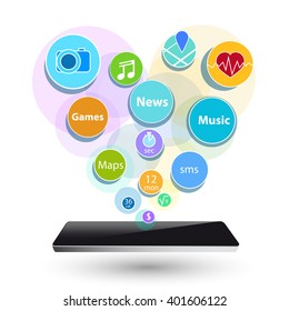 smart phone new technology electronic device with apps icons flat design vector illustration
