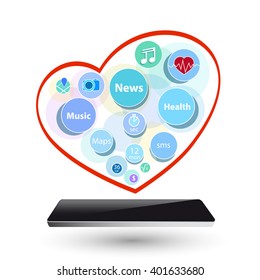 smart phone new technology electronic device with apps icons flat design vector illustration