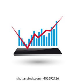 smart phone new technology electronic device with apps icons flat design vector illustration. graph market