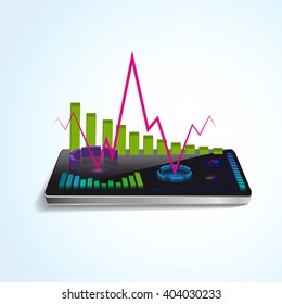 smart phone new technology electronic device with apps icons graph market