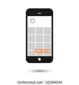 Smart phone with notifications. Like, follower, comment icons