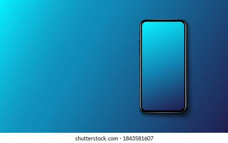 Smart phone on smooth dark blue background, futuristic technology design, vector illustration