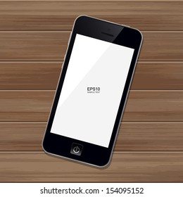 Smart phone on wooden background with area for copy space - Vector illustration