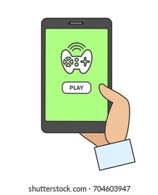 Smart phone with online game mobile app. Vector illustration