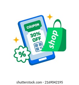 smart phone online shop with coupon code promotion and shopping bag icon vector illustration graphic design