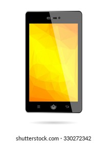 Smart Phone With orange polygonal Screen Isolated 