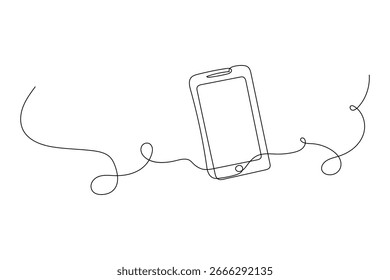 Esquema de teléfono inteligente en una línea continua estilo minimalista aislado ilustración de Arte vectorial elegante