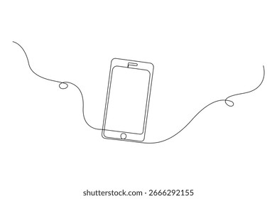 Contorno de telefone inteligente em contínua uma linha estilo minimalista isolado elegante ilustração arte vetorial