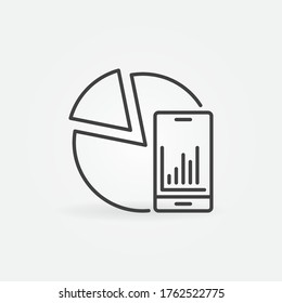 Smart Phone with Pie Chart outline icon. Statistics vector concept symbol in thin line style