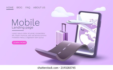 Smart phone plane services, travel position online, web banner. Vector illustration