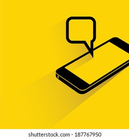 Smart Phone And Pop Up Message On Yellow Background, Shadow And Flat Style