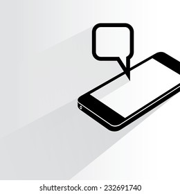 smart phone and pop up message on white background, flat and shadow theme